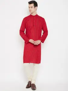 even Men Red & Black Striped Straight Kurta