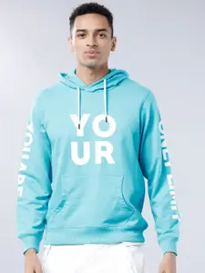 LOCOMOTIVE Men Blue Printed Hooded Sweatshirt