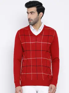 Richlook Men Red & Black Checked Pullover Sweater
