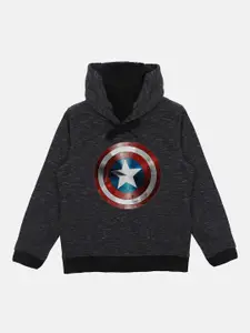Marvel by Wear Your Mind Boys Black Printed Hooded Sweatshirt With Attached Face Cover