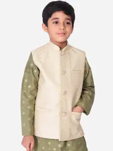 NAMASKAR Boys Cream-Coloured Woven Design Nehru Jacket