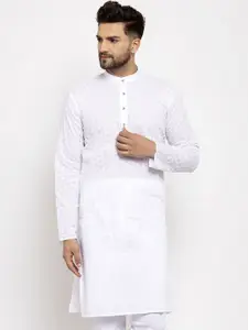 Jompers Men White Solid Straight Kurta
