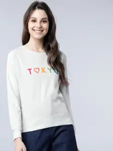 Tokyo Talkies Women Grey Embroidered Sweatshirt