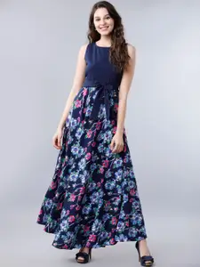Tokyo Talkies Women Navy Blue Printed Fit and Flare Dress