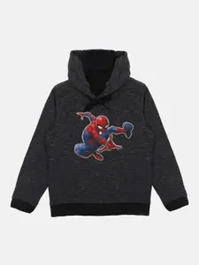 Marvel by Wear Your Mind Marvel Spiderman Boys Black Printed Hooded Sweatshirt With Attached Face Covering