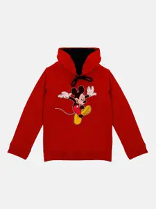 Disney by Wear Your Mind Disney by Mickey Mouse Boys Red Mickey Printed Hooded Sweatshirt With Attached Face Cover