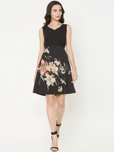MISH Women Black & Pink Floral Printed A-Line Dress