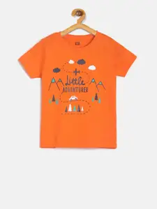MINI KLUB Boys Orange Printed Round Neck T-shirt