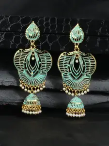 ANIKAS CREATION Sea Green Dome Shaped Jhumkas