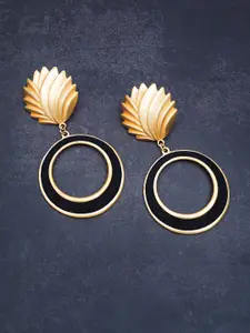 Golden Peacock Gold-Toned & Black Circular Drop Earrings