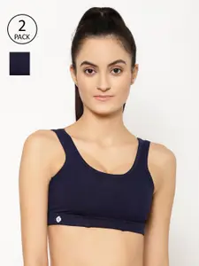 Floret Navy Blue Pack of 2 Solid Non-Wired Non Padded Workout Bra T3068_Navy