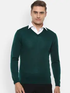 Van Heusen Men Green Solid Woolen Pullover Sweater