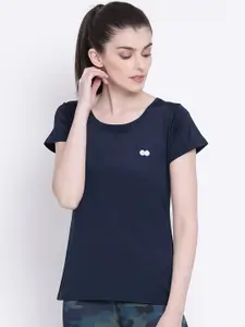 Clovia Women Navy Blue Solid Round Neck T-shirt