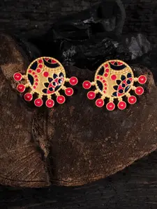 Shoshaa Gold-Plated & Pink Enamelled Contemporary Studs