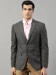 HARSAM Men Grey Solid Single-Breasted Formal Blazer