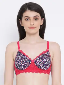 Clovia Padded Non-Wired Full Coverage T-shirt Bra in Navy