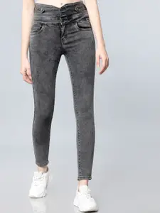 Tokyo Talkies Women Grey Slim Nora Fit High-Rise Clean Look Stretchable Jeans