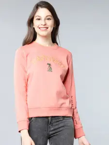Tokyo Talkies Women Peach-Coloured Printed Sweatshirt