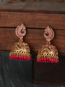 ANIKAS CREATION Magenta & Gold-Toned Dome Shaped Jhumkas