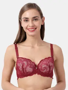 Susie Women Maroon Lace Lightly Padded Underwired Everyday Bra CD015-Maroon