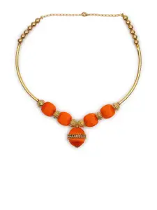 AKSHARA Orange & Gold-Toned Silk Thread Handcrafted Statement Necklace