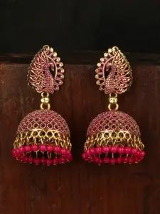 ANIKAS CREATION Magenta & Gold-Plated Dome Shaped Jhumkas