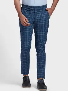 ColorPlus Men Blue Regular Fit Checked Trousers