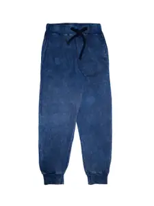 KiddoPanti Boys Navy Blue Solid Rag-Wash Joggers