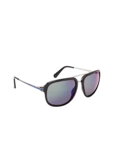 GUESS Men Black & Blue UV Protected Aviator Sunglasses GU6965 58 01C