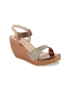 Shoetopia Women Copper-Toned Embellished Heels