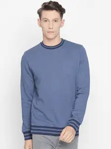 Basics Men Blue & Black Striped Sweatshirt