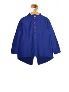 KiddoPanti Girls Blue Solid Shirt Style Pure Cotton Top