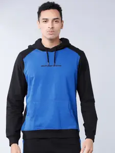 HIGHLANDER Men Blue & Black Colourblocked Hooded Sweatshirt
