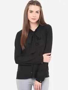 Porsorte Women Black Modern Regular Fit Solid Formal Shirt