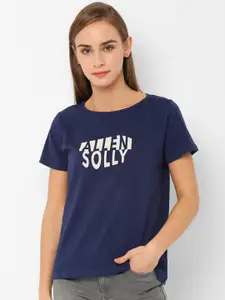 Allen Solly Woman Women Navy Blue Printed Top