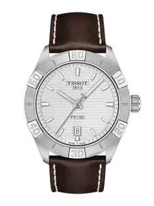 TISSOT Men Silver-Toned & Brown Leather Analogue Watch