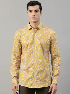 HARSAM Men Mustard Yellow & Off-White Slim Fit Printed Casual Shirt