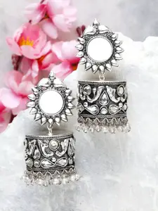Moedbuille Silver-Toned Dome Shaped Jhumkas
