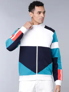 HIGHLANDER Men White & Blue Colourblocked Sweatshirt