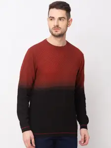 Globus Men Maroon & Black Colourblocked Pullover Sweater