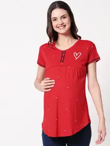 Zeyo Women Red Maternity Lounge T-shirt