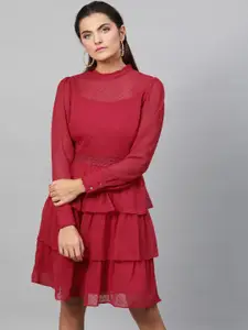 STREET 9 Women Red Self Design Fit and Flare Dress