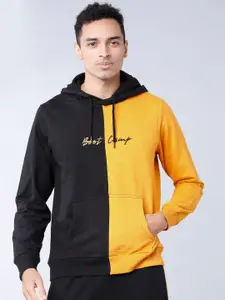 HIGHLANDER Men Black & Mustard Colourblocked Hooded Sweatshirt