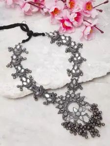 Moedbuille Silver-Toned Mirror-Studded Handcrafted Tribal Oxidized Necklace