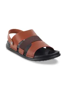 J.FONTINI Men Brown Leather Comfort Sandals