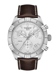 TISSOT Men Silver-Toned & Brown Analogue PR 100 Sport Watch T1016171603100