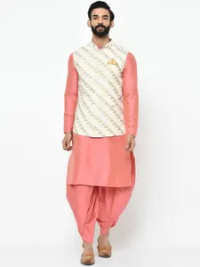 KISAH Men Pink Solid Kurta Set with Jacket