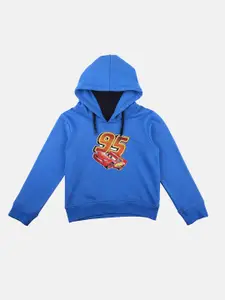 YK Disney Boys Blue  Red Cars Print Hooded Sweatshirt With Attached Face Covering