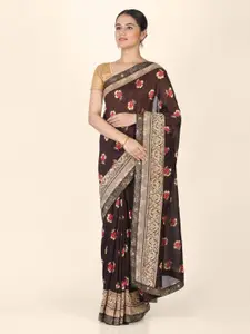 CLAI WORLD Brown Handloom Woven Design Cotton Blend Saree