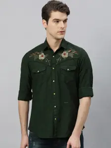 RARE RABBIT Men Green Tailored Fit Printed Casual Shirt